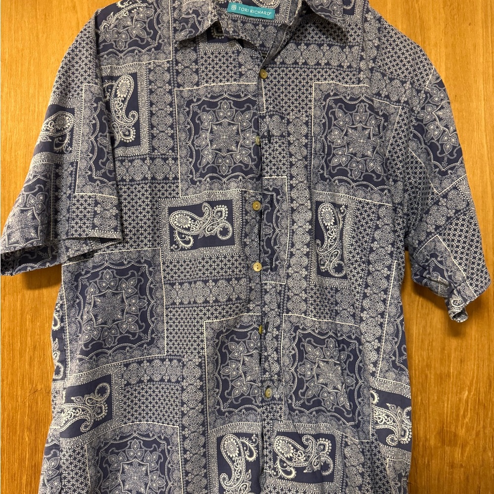 Tori Richard Blue and White Paisley Shirt